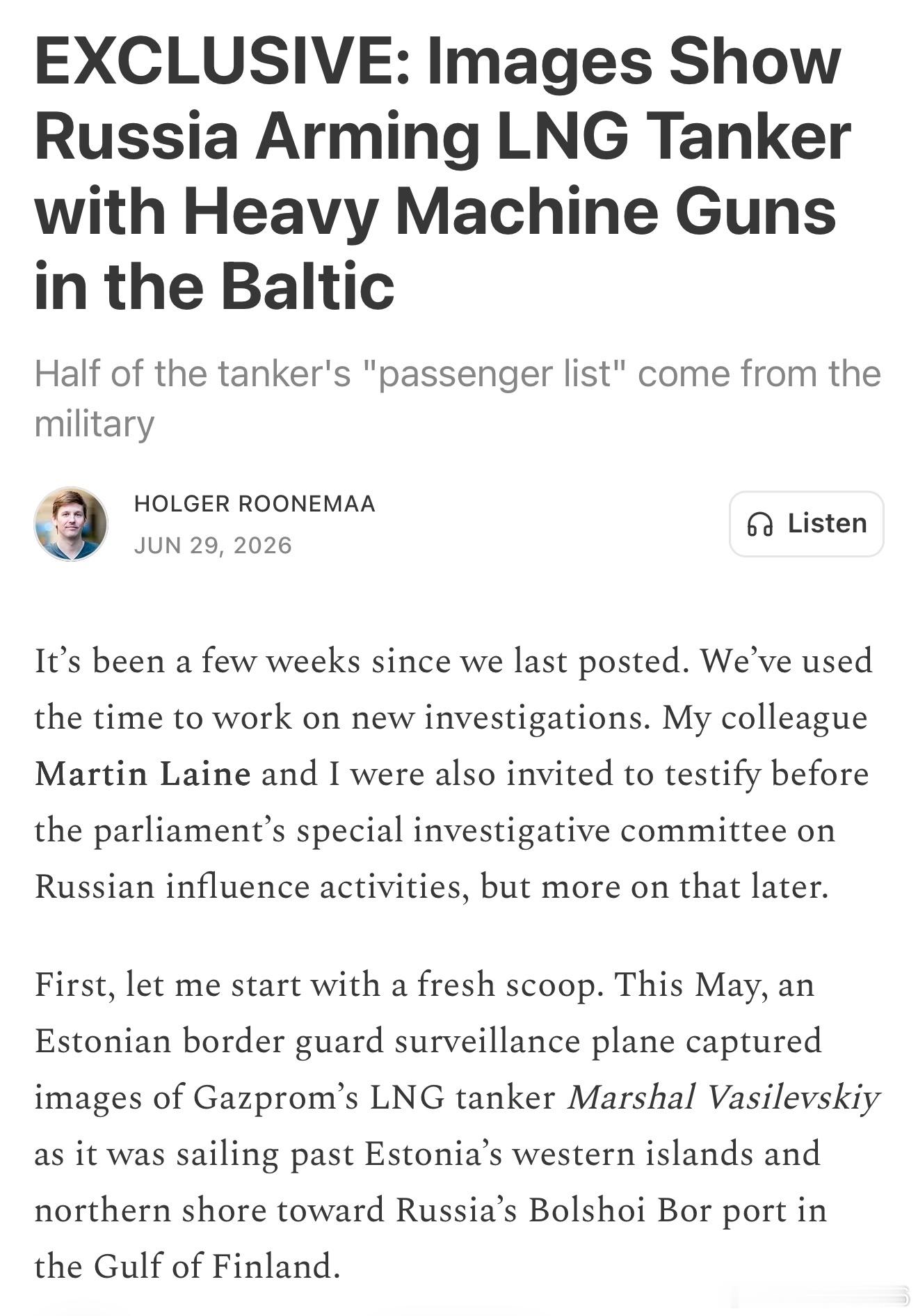 據《赫爾辛基新聞報》（Helsingin Sanomat）報導，俄羅斯已在波羅的