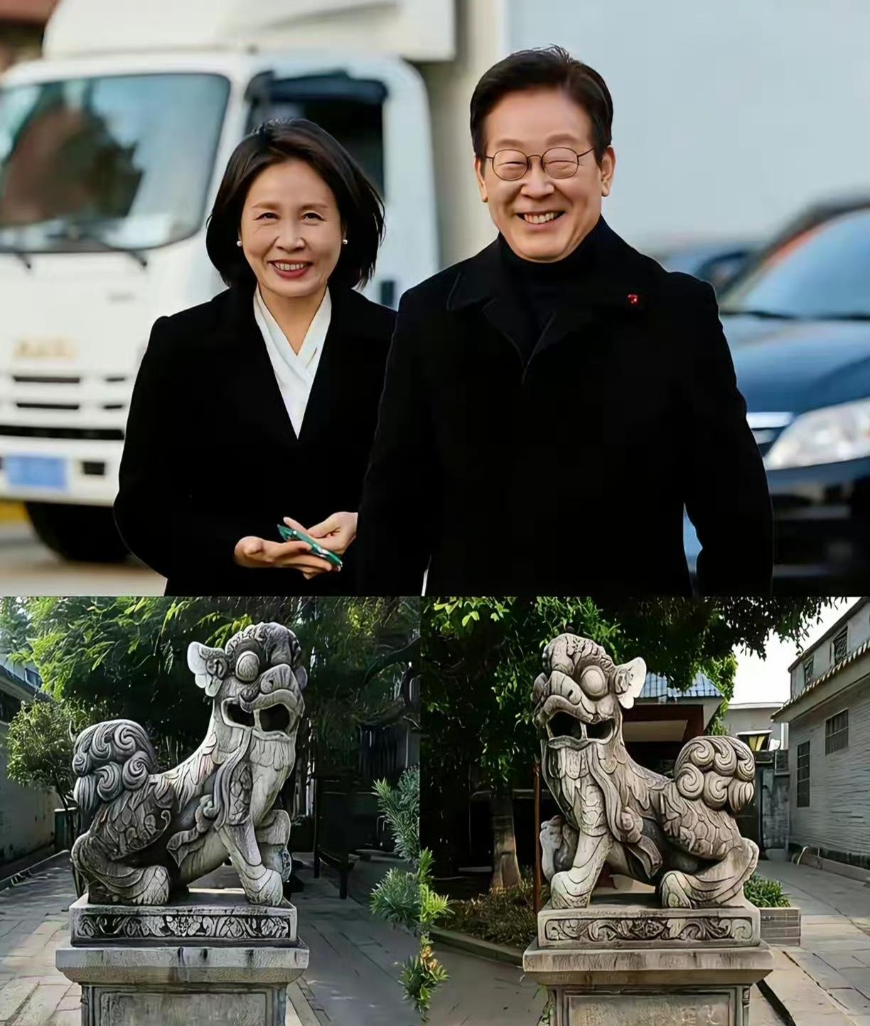 李在明访华带来一对石狮子赠送（也可以说归还）我国。这对石狮子是清王府门口的一对石