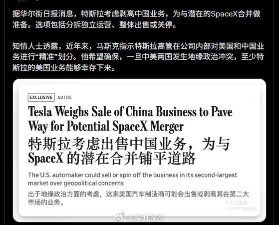 特斯拉内地市场业务要卖咯，你们说卖给谁好呢？？出售中国业务剥离特斯拉在中国的运营