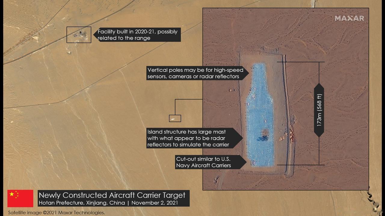 突发消息： 中国已建造了带有 RAILS 的模拟 美国航母目标，以模拟戈壁沙漠的