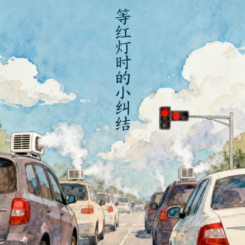 今天我开车，等红绿灯的时候，有很多车都已经开空调了，而我却没有开空调。

不是我