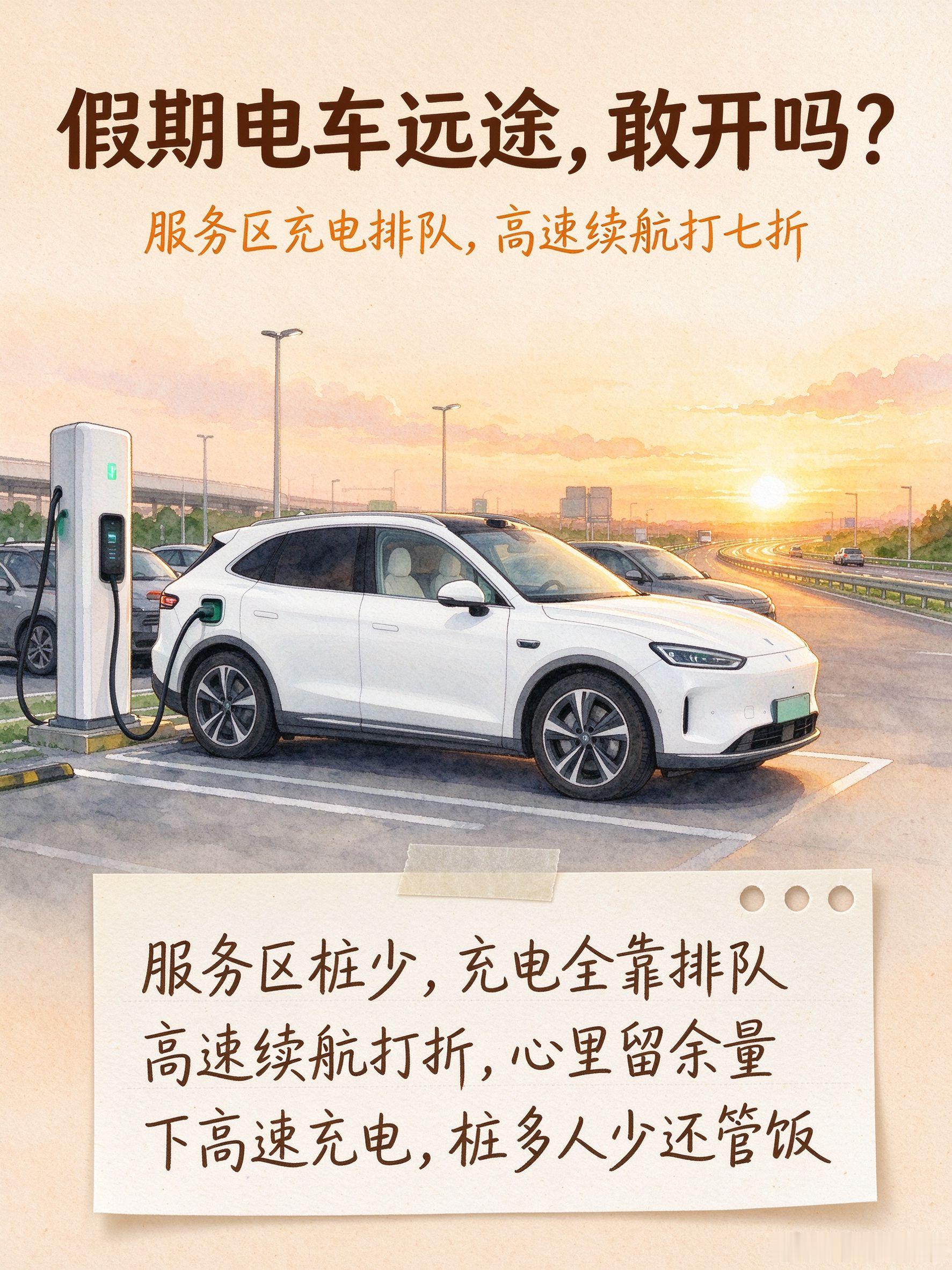 高速服务区新能源车充电像排队打饭车主排第99号等5个多小时充电真心不建议假期电车