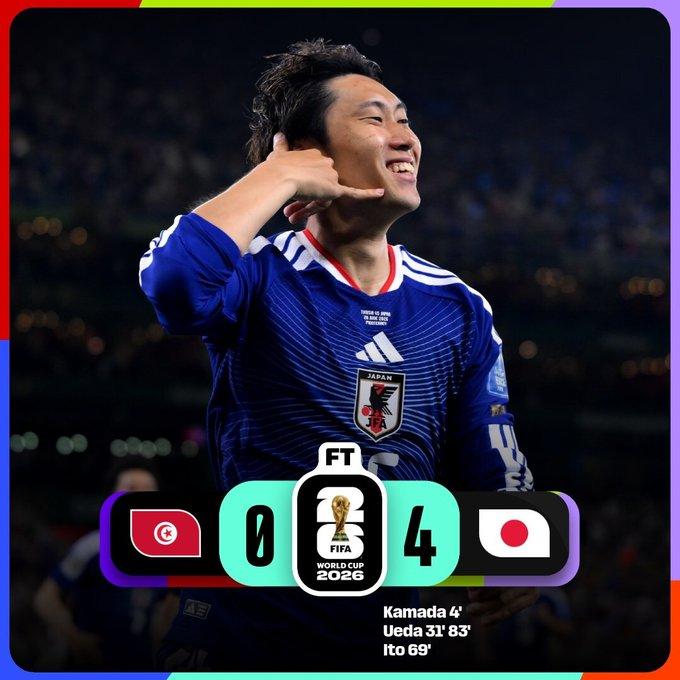 【突尼斯0比4日本 】
在世界杯第1000场比赛之际，日本足球在世界舞台再次展现