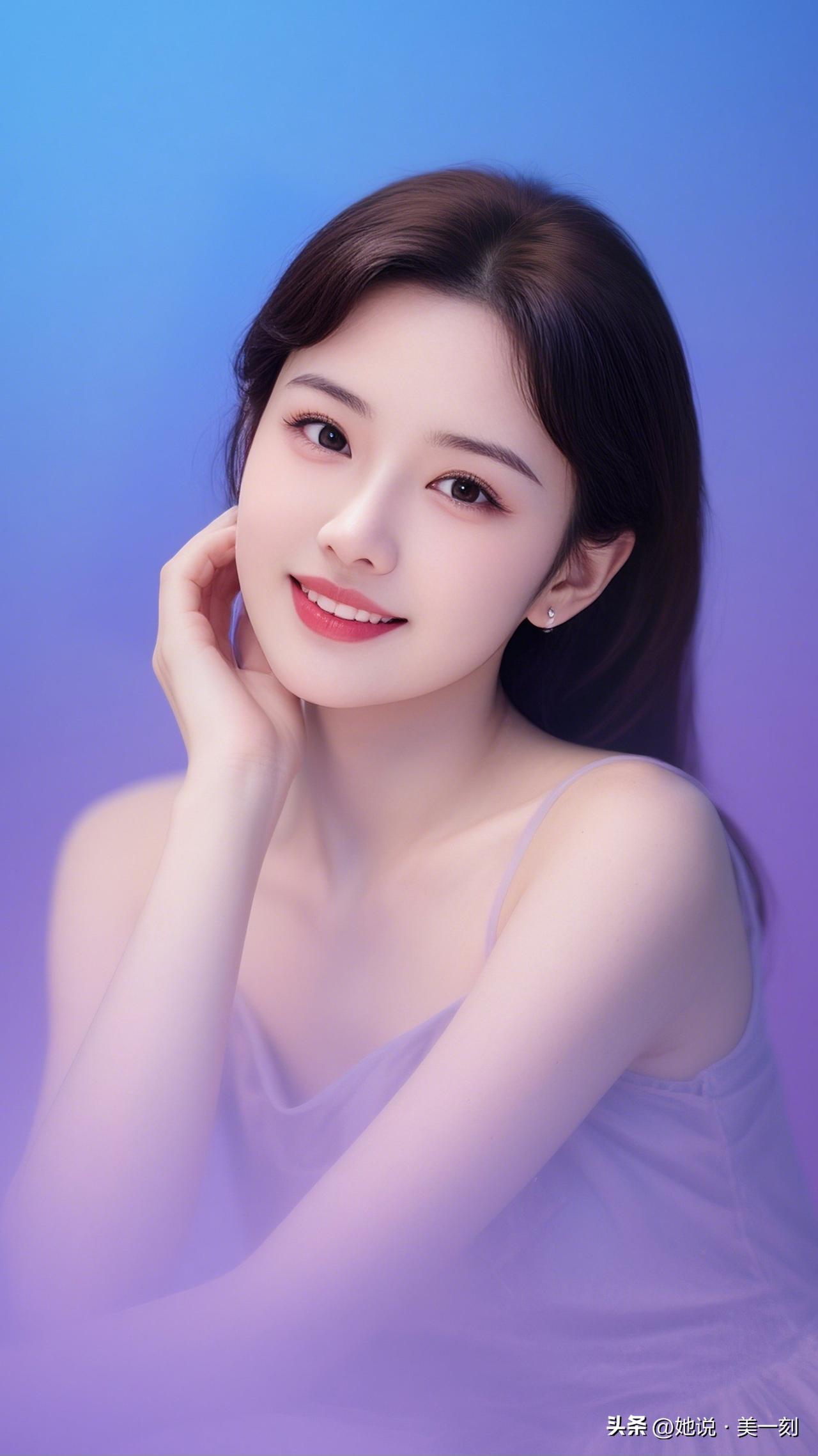 温柔甜美的少女，纯色背景下的梦幻自拍。有哪些美丽动人的女性