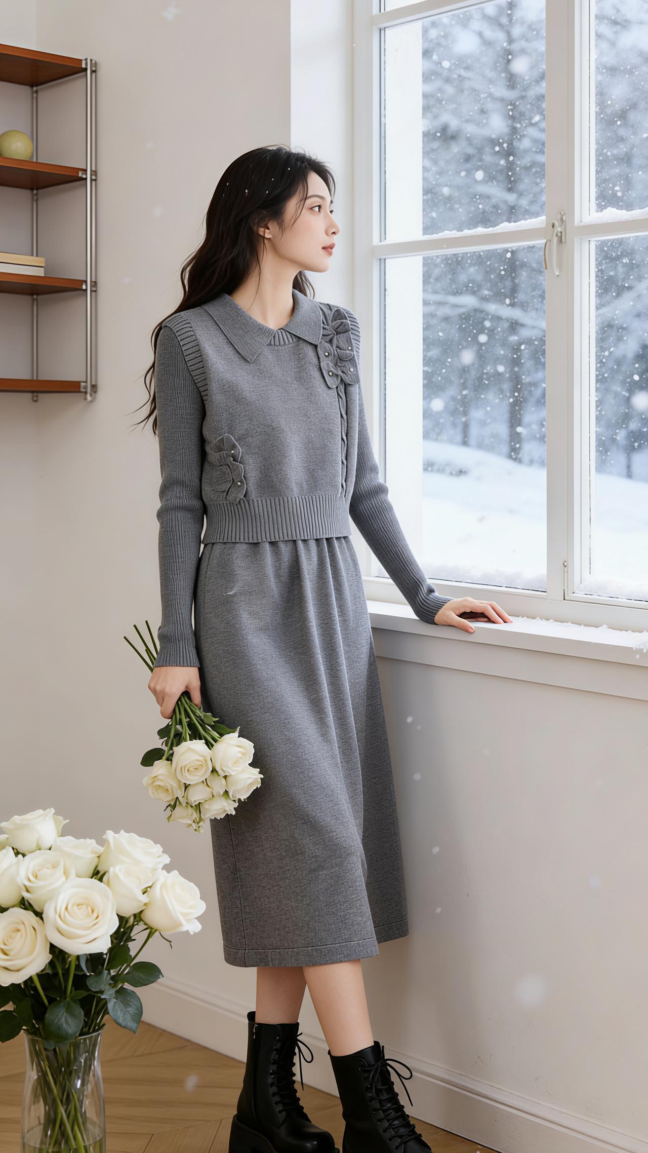 女装 套装 连衣裙分享 穿搭 秋冬大码显瘦套装