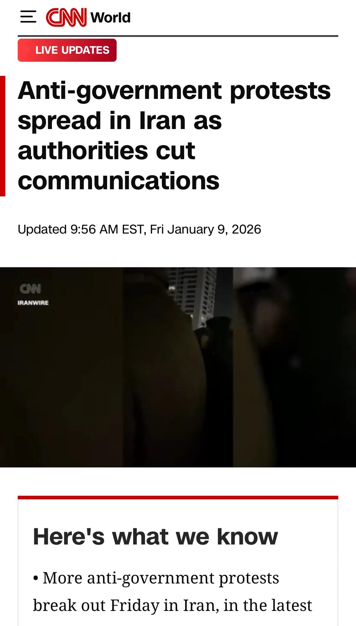 现在CNN对伊朗抗议活动的即时报道