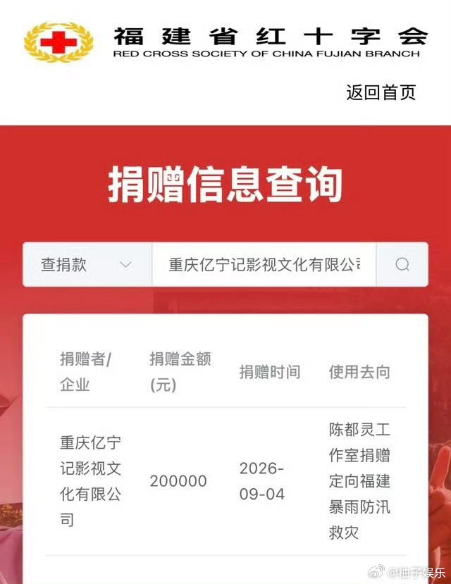 陈都灵9月4日给福建红十字会捐款20w，嘟嘟就这样默默做好事，第一时间就捐款了，