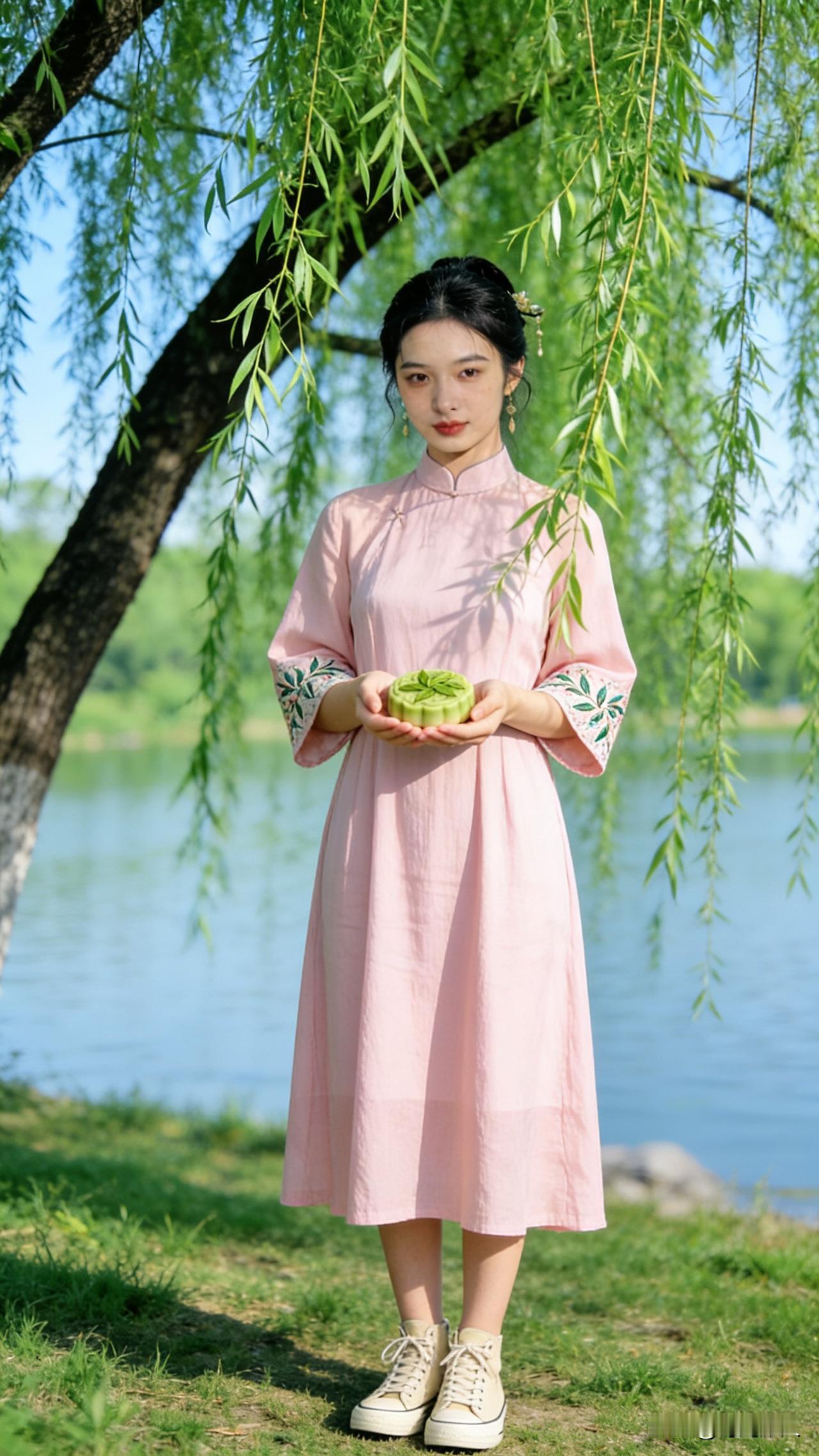 盯着堤边抽芽的新柳望了半天，酒盏微凉了也没想出下句——
上联：春风拂柳柳摇烟
下