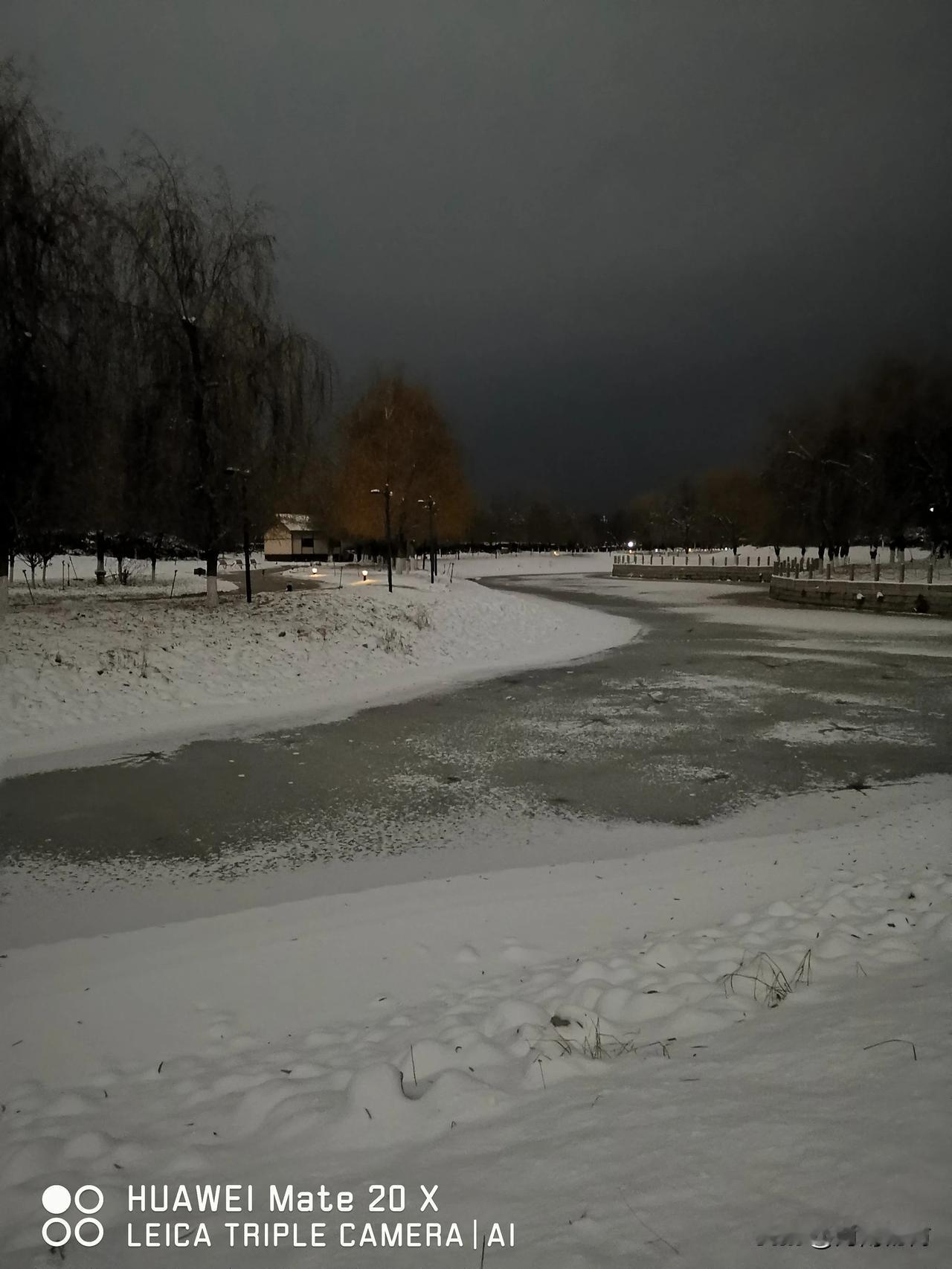 河已结冰，树上有雪，
冰冷刺骨呀！