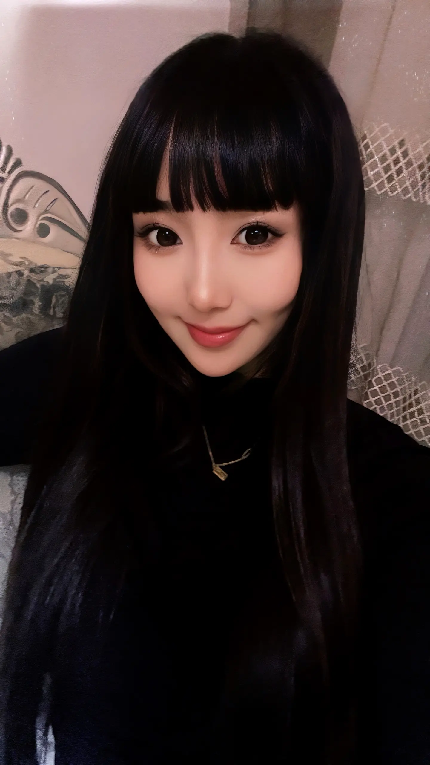 黑色系穿搭 齐刘海 长头发