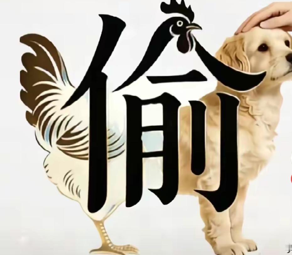 这只狗真像一只偷鸡的鸡。这个组合很搞笑，还有一只手在摸狗。这个词语很简单，我们小