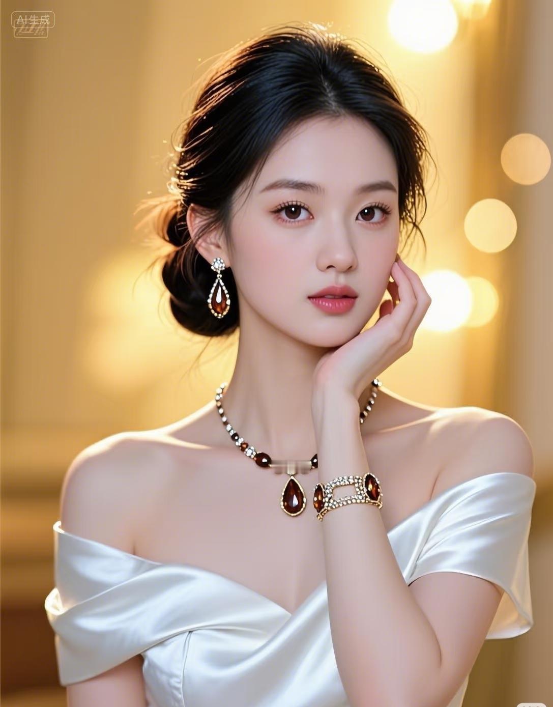 这位女士真优雅，配饰好精致！