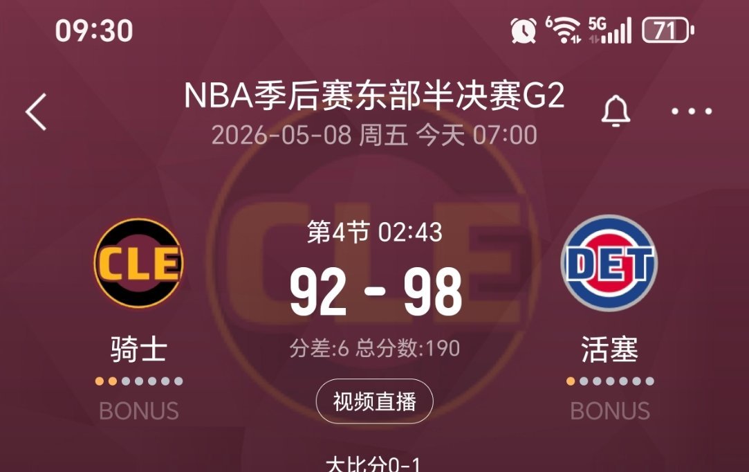 进入暂停，骑士落后6分！最后三分钟！骑士vs活塞nba季后赛