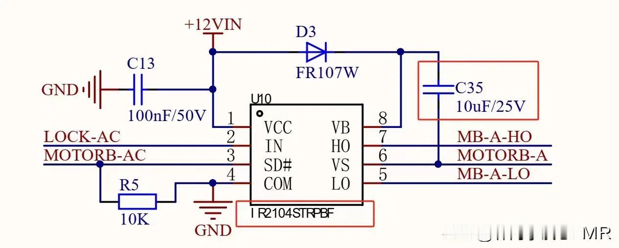 汽车控制器
现在用:IR2104STRPBF，
现在的问题是10uF的自举电容，
