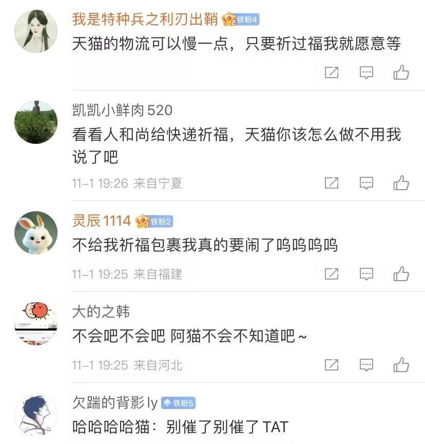 要我说，这个双11快递祈福什么都好，只有一点不好，就是还没轮到我的#没想到双11