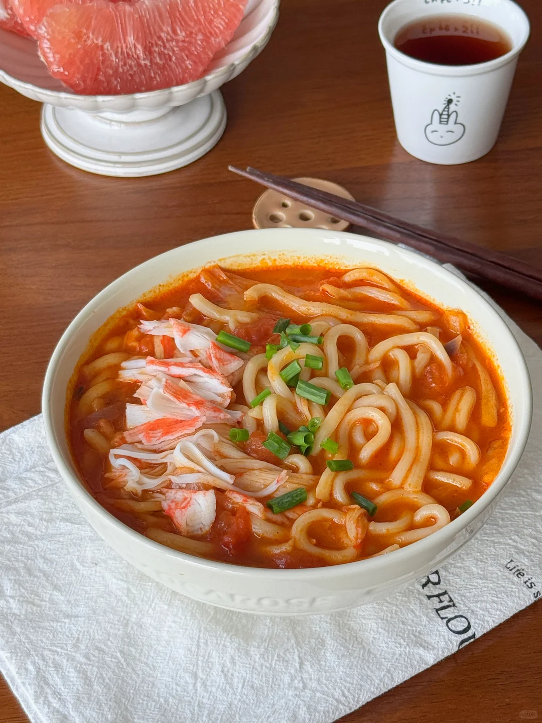 冬季饮食‼️一碗茄汁泡菜蟹柳乌冬面🍜