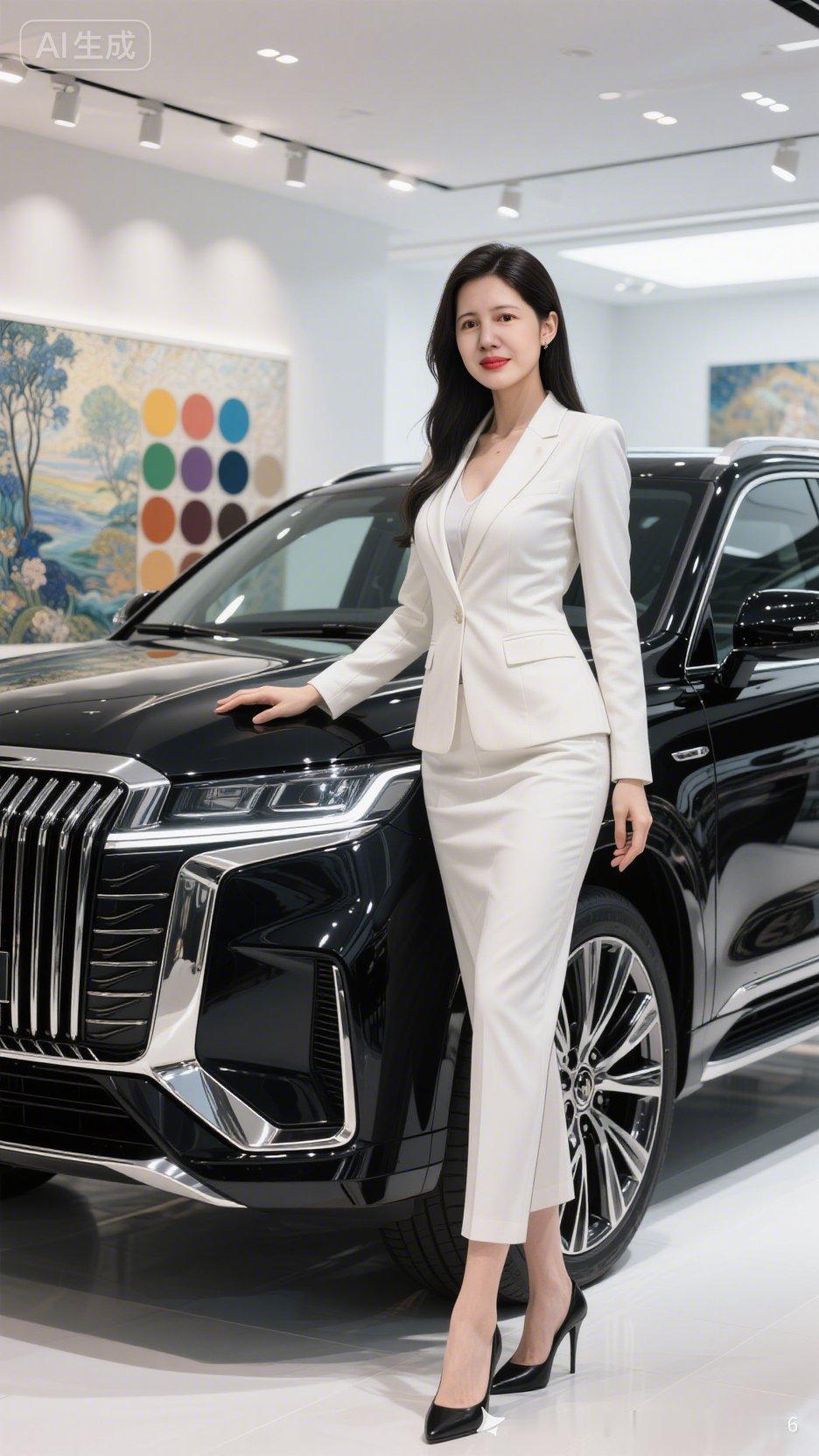 优雅白领与豪车相伴，尽显时尚与奢华！👠🚗✨