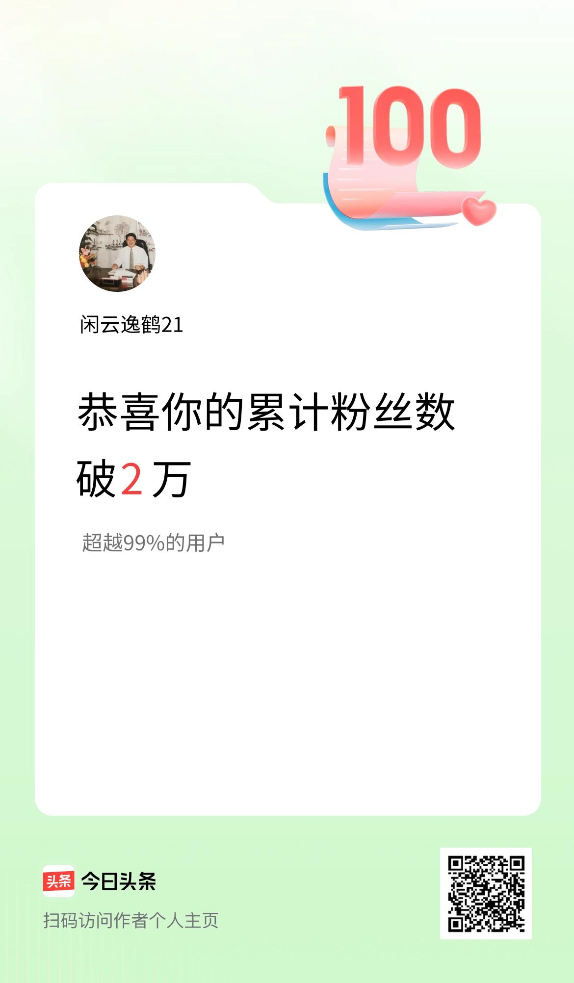 我在头条累计粉丝数破2万啦！2万多粉丝代表着2万多个朋友。他们分布在全国各地。拥