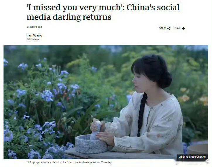 BBC报道李子柒复出打上灰色滤镜 bbc好阴间啊 