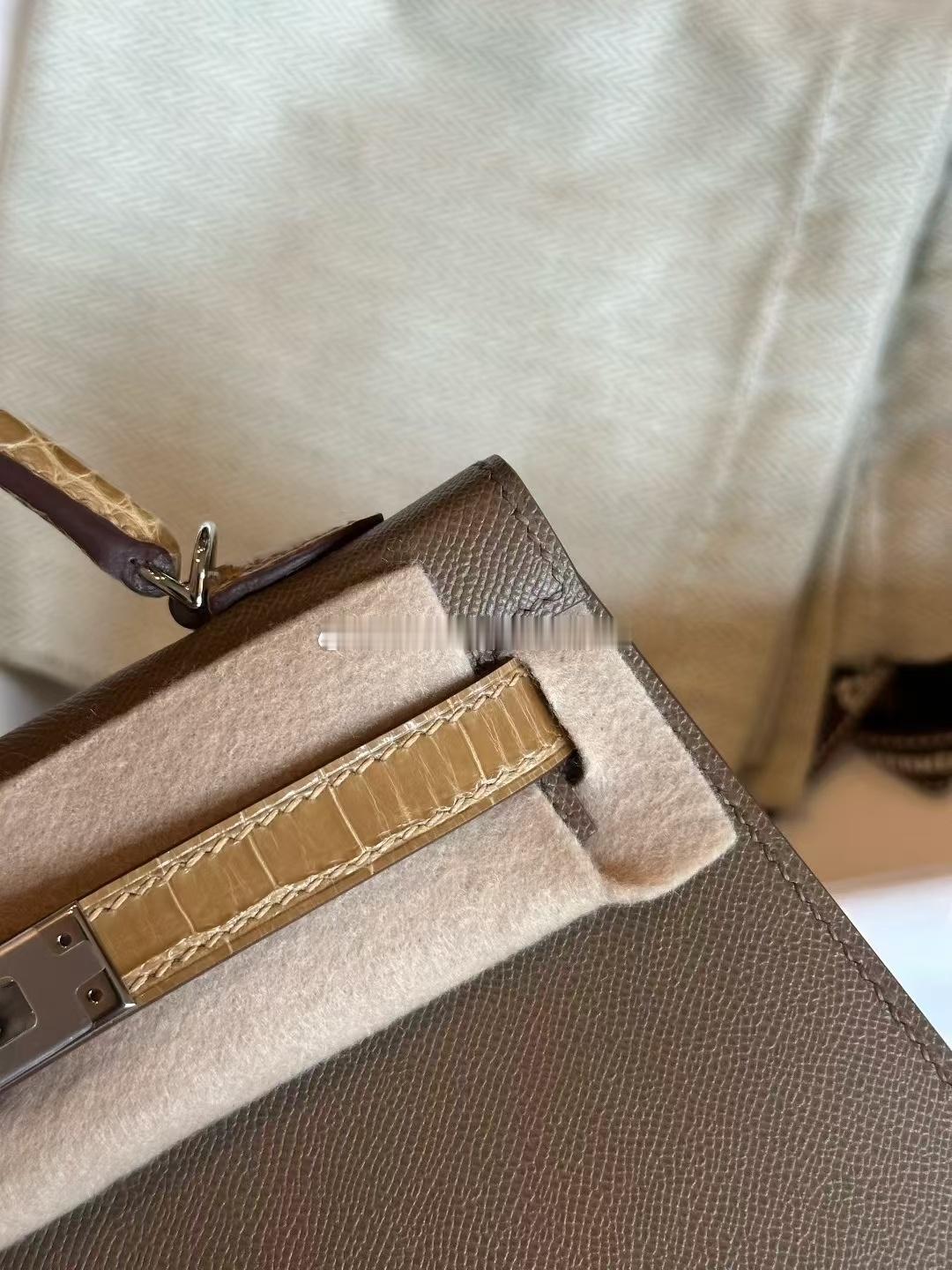 Mini Kelly二代大象灰touch尘埃灰鳄鱼 银扣 爱马仕hermes
