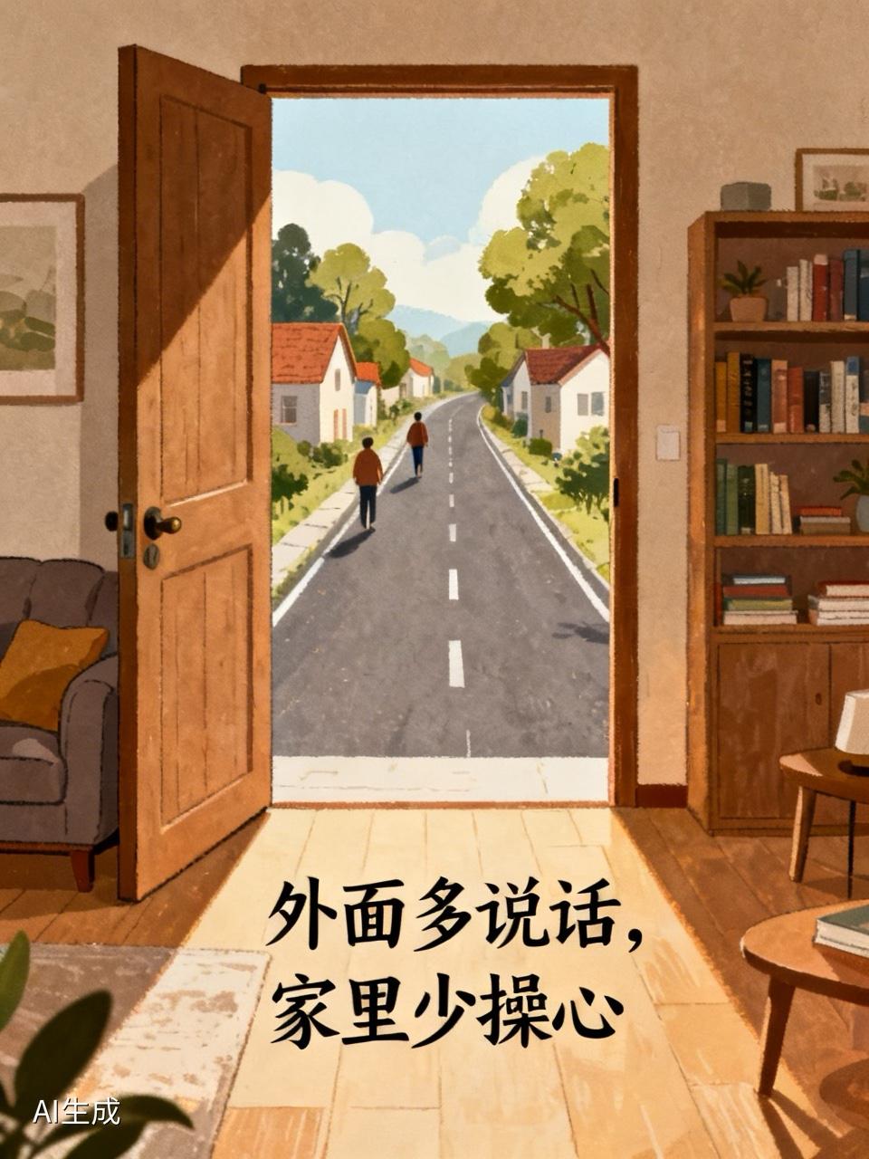 老人在外不妨多开口交流，回到家中则应缄口少操心。

人到老年，要多参与社会活动，