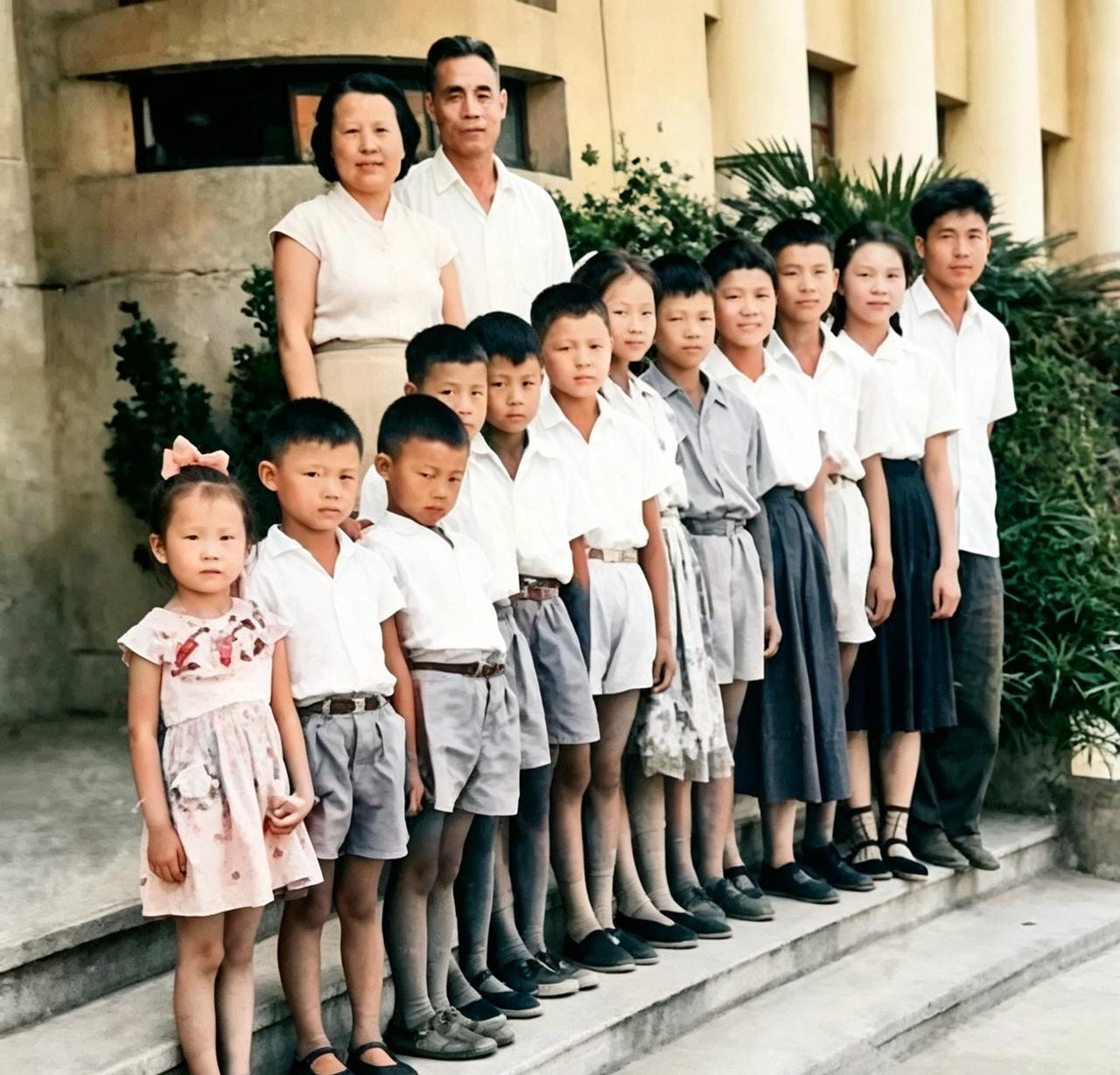 1961年，吴信泉将军罕见全家福，生12个子女被周总理称为航空母舰