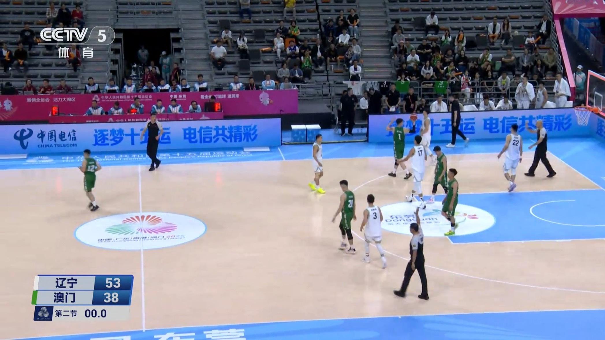 全运会辽宁队成年组第二战对澳门半场比赛结束辽宁队暂时领先15分辽宁男篮 ​​​