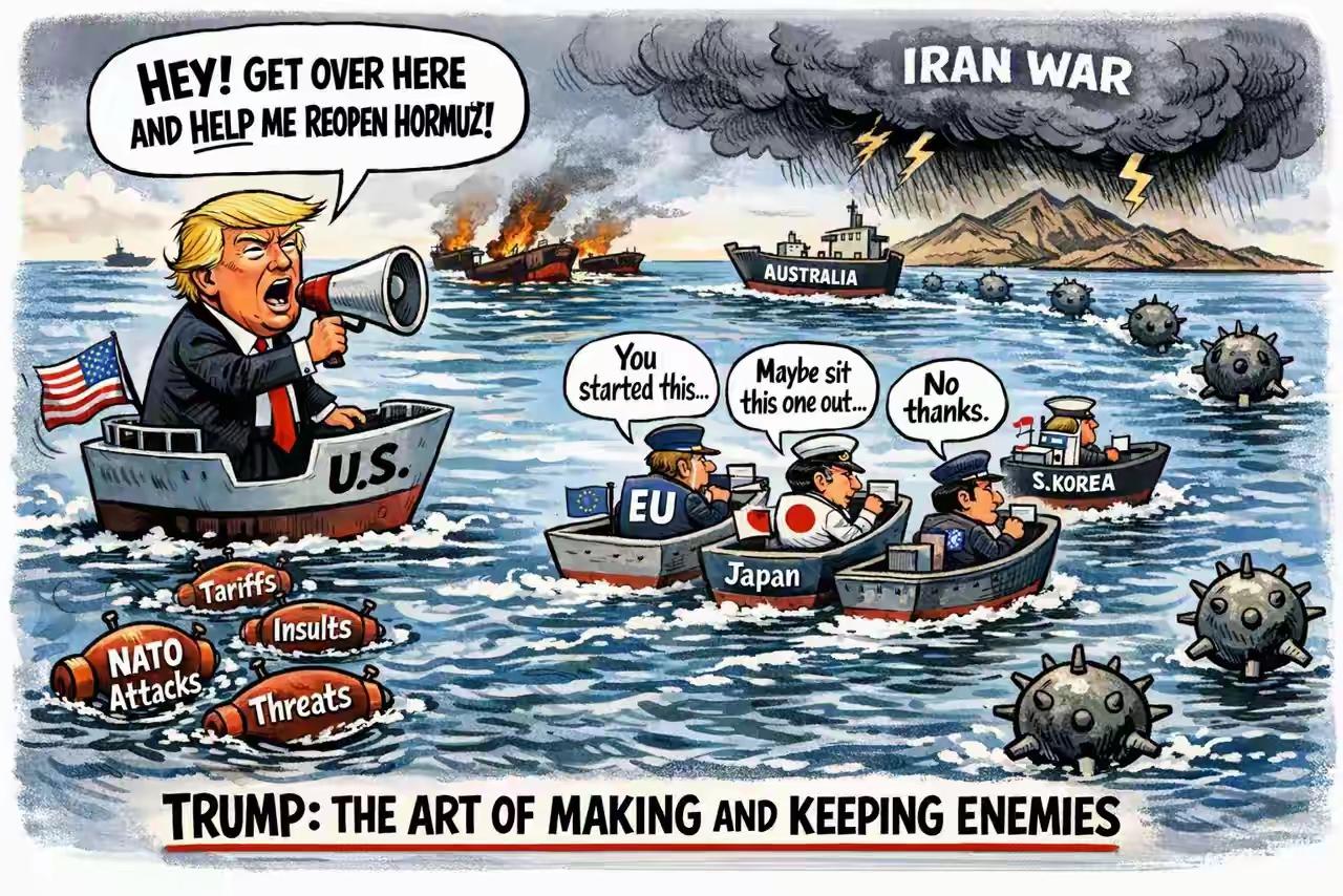 图片中，后面应该还要有个以色列总理内塔尼亚胡拿着鞭子抽特朗普的情节！