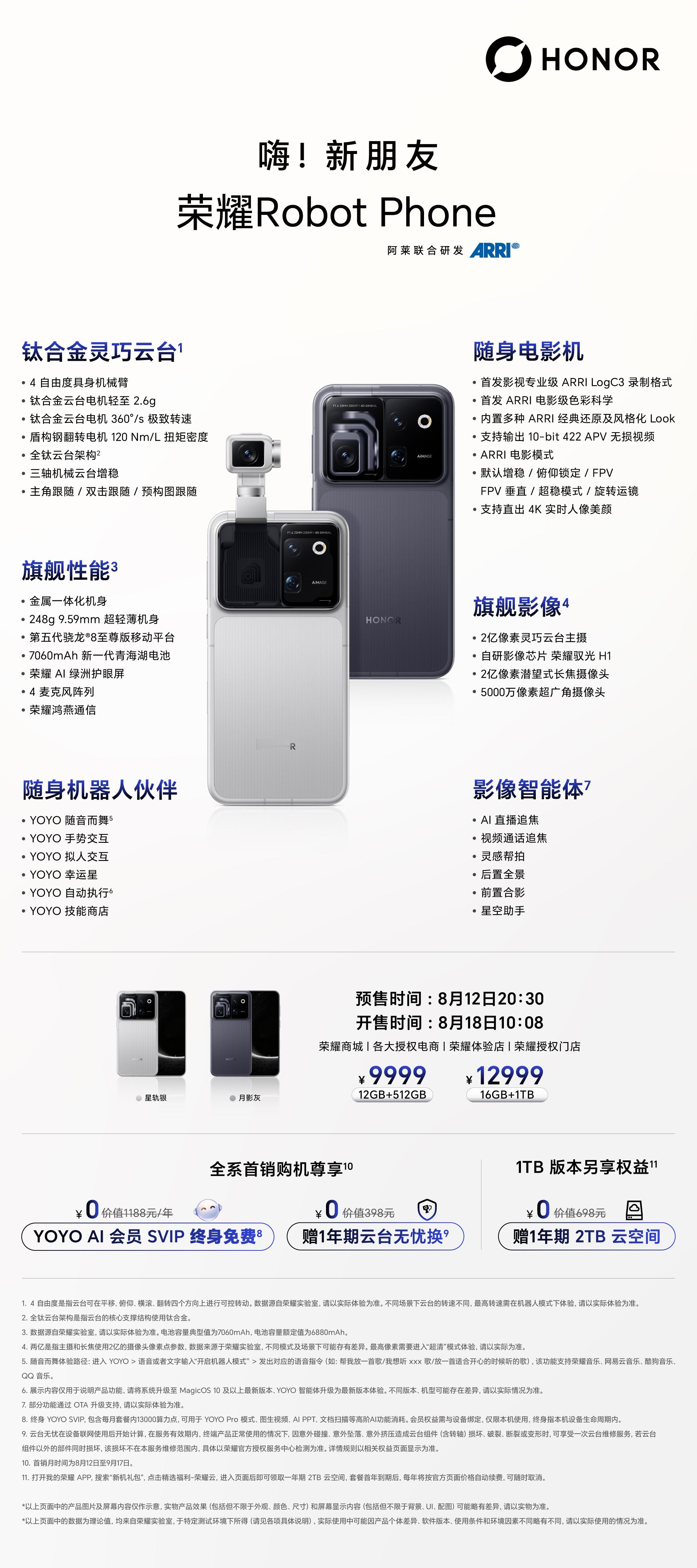 荣耀Robot Phone荣耀机器人手机9999买到的不只是12加512的手机。