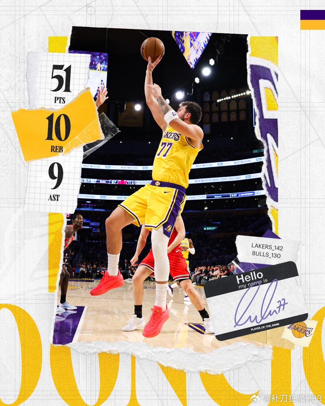 东契奇砍下51分10板9助，51分是东契奇湖人生涯得分新高，东契奇砍下50+的比