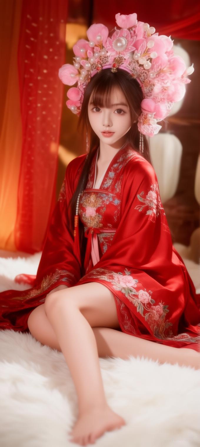 女人如何穿出含蓄的性感? 穿越时空的古典美人，红衣华服，花冠点缀，尽显东方韵味。