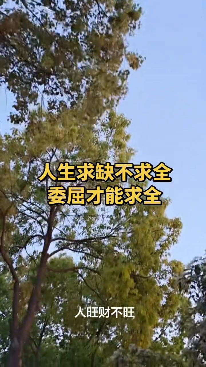 人生求缺不求全，委屈才能求全。
人生一定不要太过追求圆满，人旺财不旺，财旺人不旺