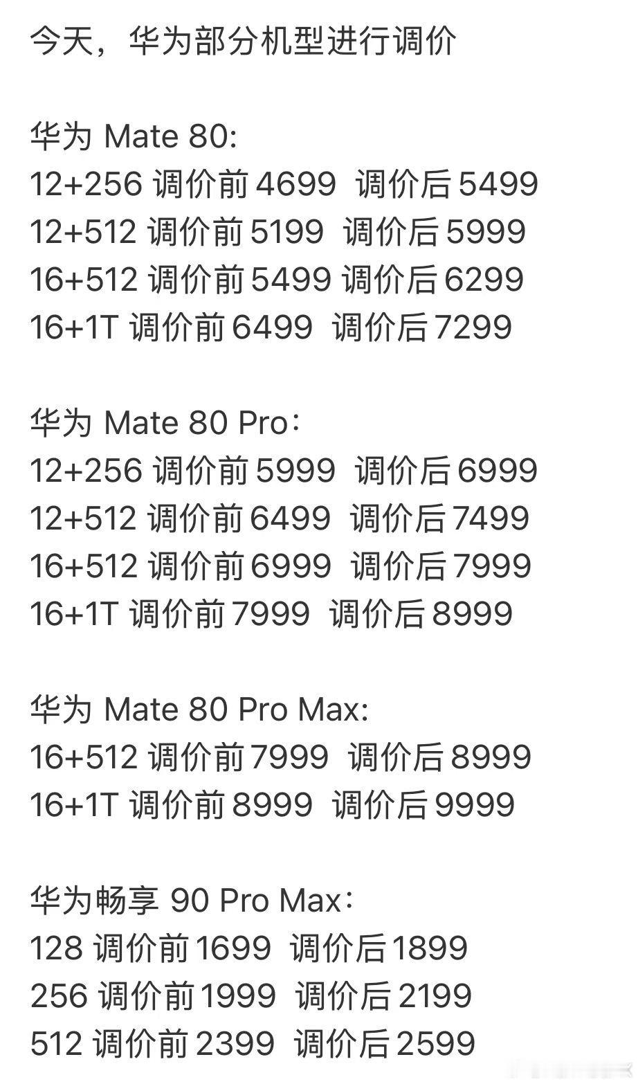 华为全系涨价300-1000元左右 ​​​