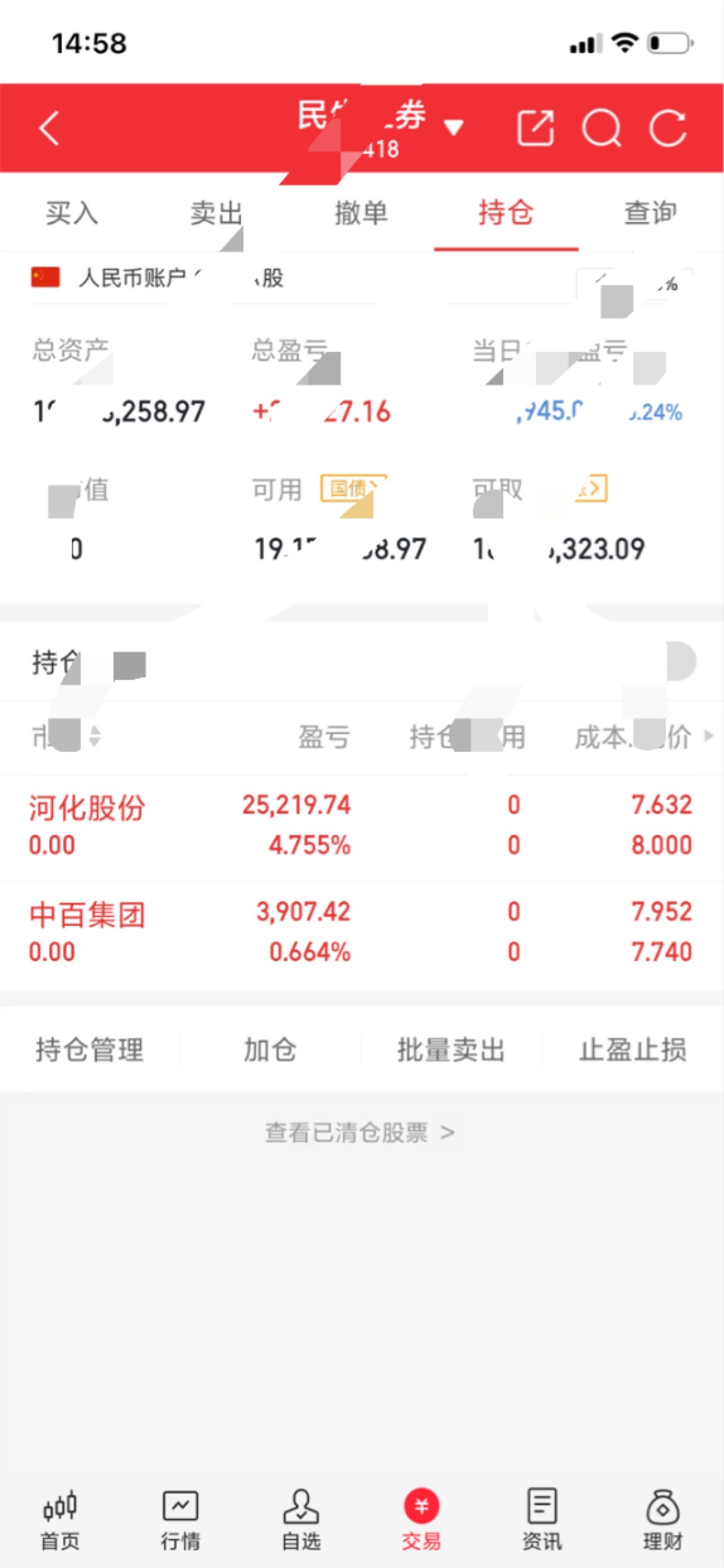 今天卖出：中百集团、河化股份还是期待有肉吃… 喜欢短线来一起特别声明：这只是我个
