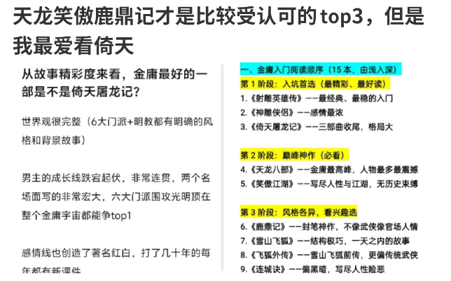 其实并不是天龙、笑傲、鹿鼎这三部最受认可，而是这三部跳出了粉圈（难听点就是没有铁