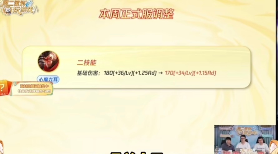 王者荣耀[超话]王者心魔六耳降温六耳的好日子暂时到头咯 重点砍在了二技能输出上。