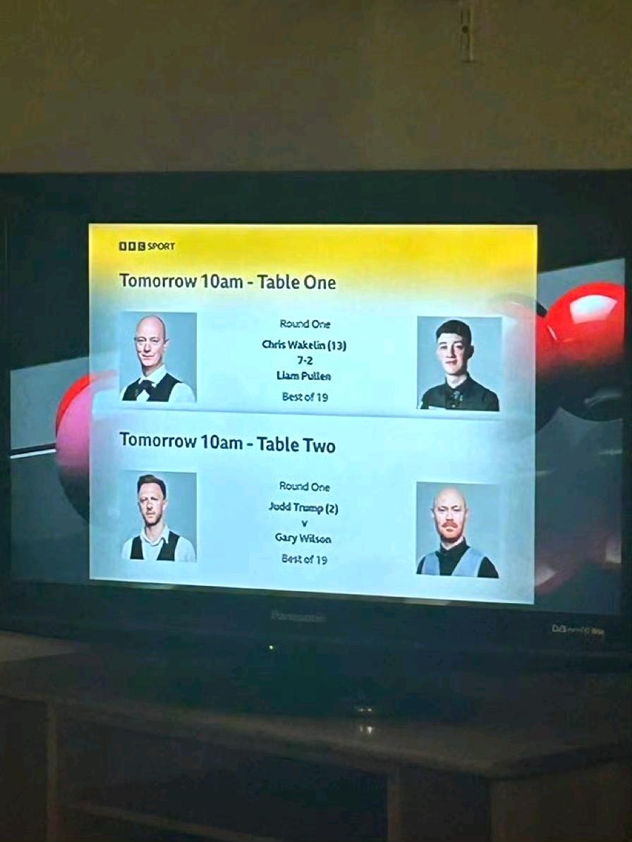 韦克林跟普伦还没开打，BBC小编就出了第一阶段比分7-2，韦克林领先。克鲁斯堡新