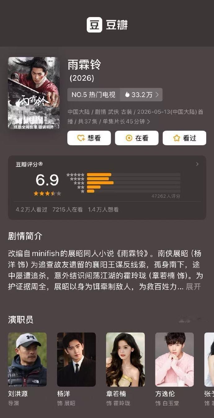 《雨霖铃》豆瓣开分6.9 