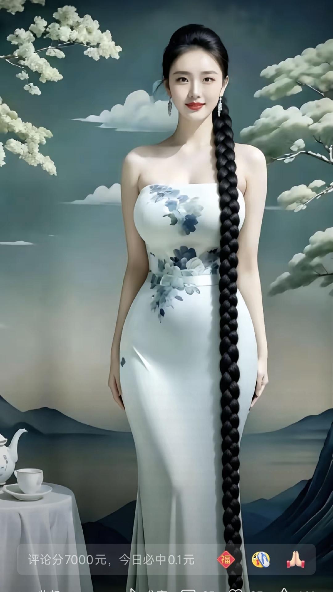 塞鸿秋·古风美人
青丝长辫垂尘地，
步摇暗送香风细。
花裙轻转含诗意，
风姿自骨