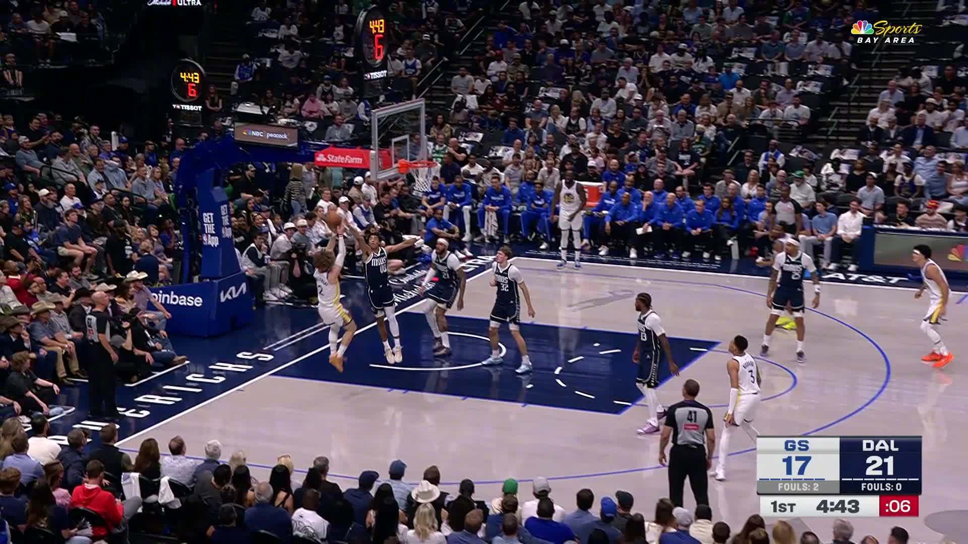 波齐姆斯基中投打进🏀勇士21:22独行侠。勇士vs独行侠