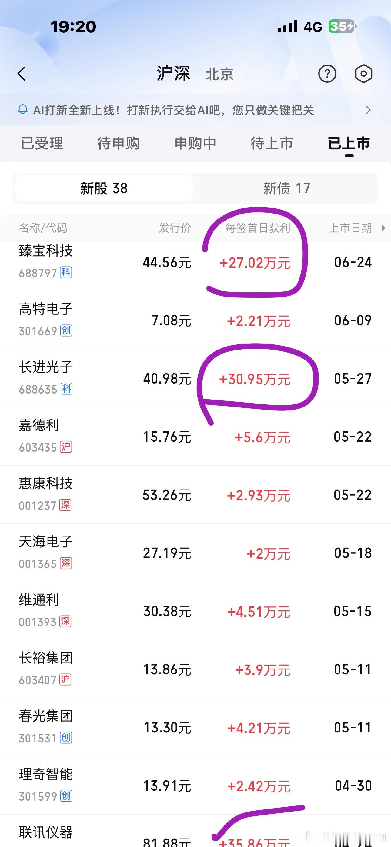 N臻宝上市首日暴涨超940%我去，长进光子30w，臻宝科技27w，联讯35.8w
