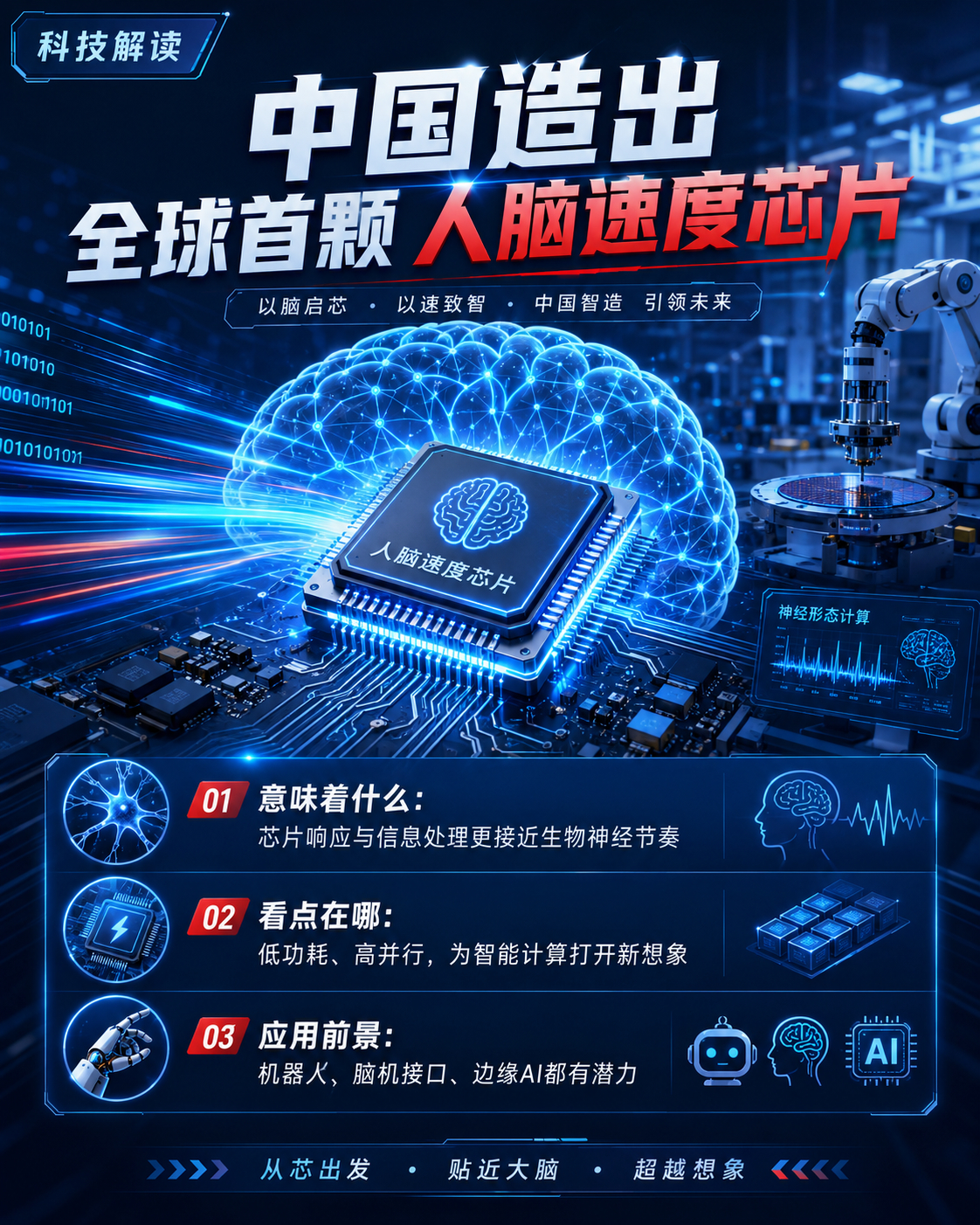 中国造出全球首颗人脑速度芯片不要以为造出了算力超越人脑的芯片只是计算速度和人大脑