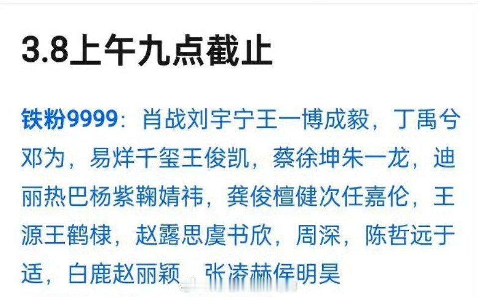 中国台湾省 转发任务博铁粉统计截止3.8上午9点，铁粉9999+的明星👍 ​​