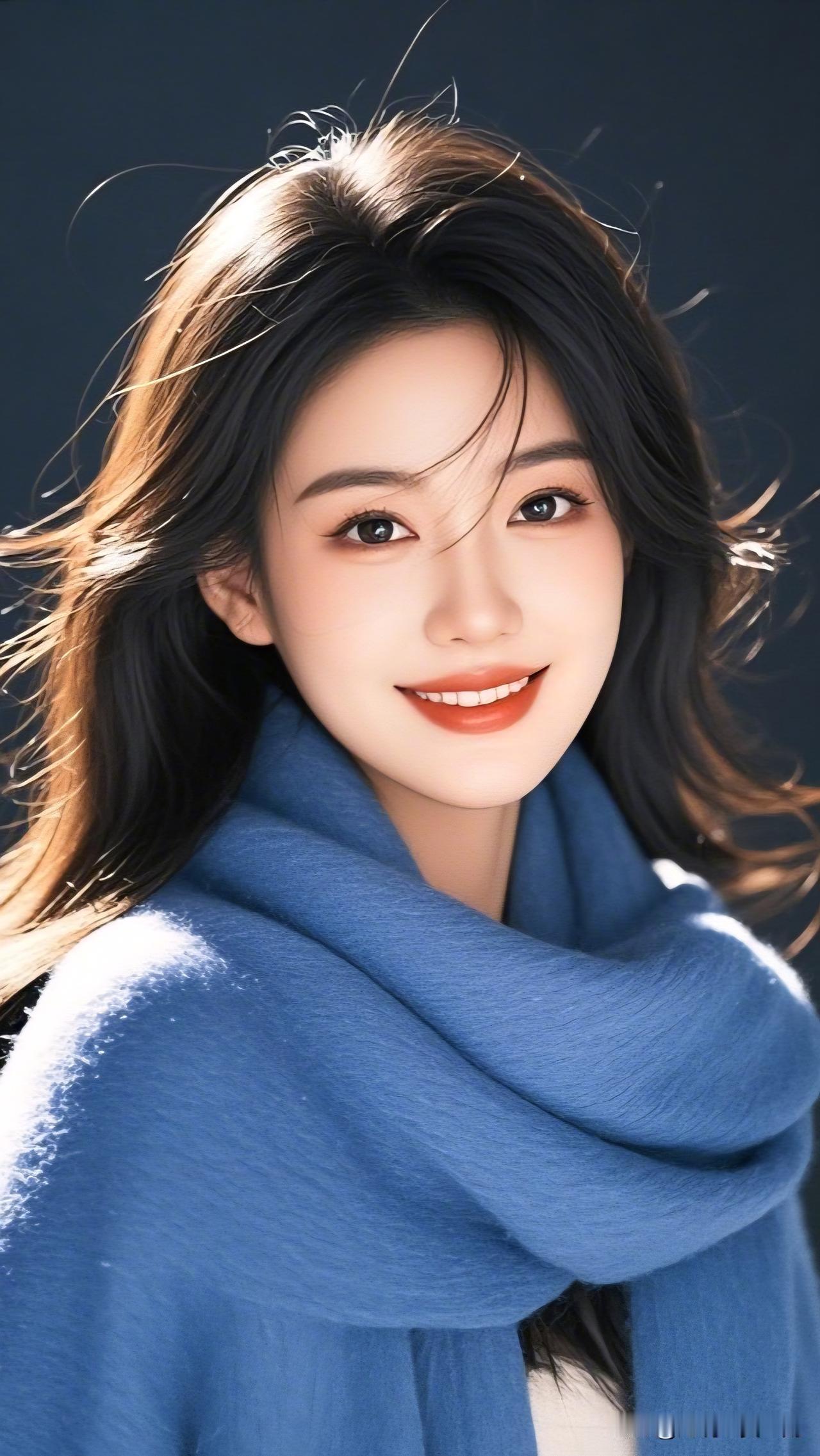 温柔蓝调，冬日暖阳下的甜美笑容🌞✨看过哪些惊艳时光的美女？