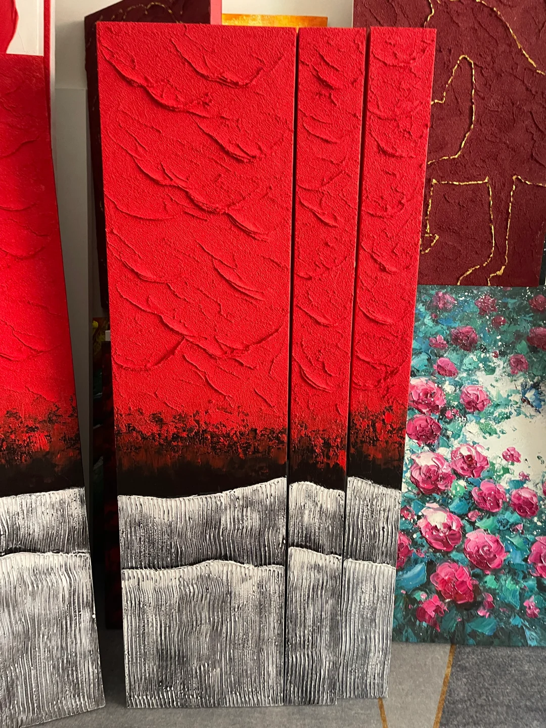 客厅沙发装饰画四联红色挂画高级餐厅壁画