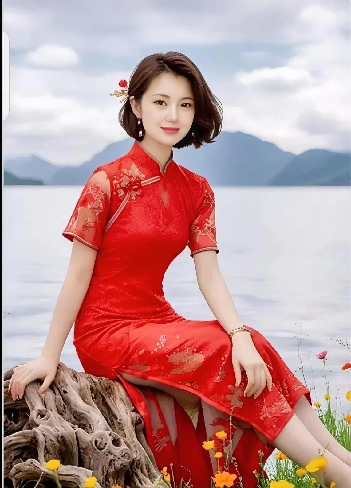 红裙翠袖舞，清风拂面来。写真精选展示 简行唯美的美女