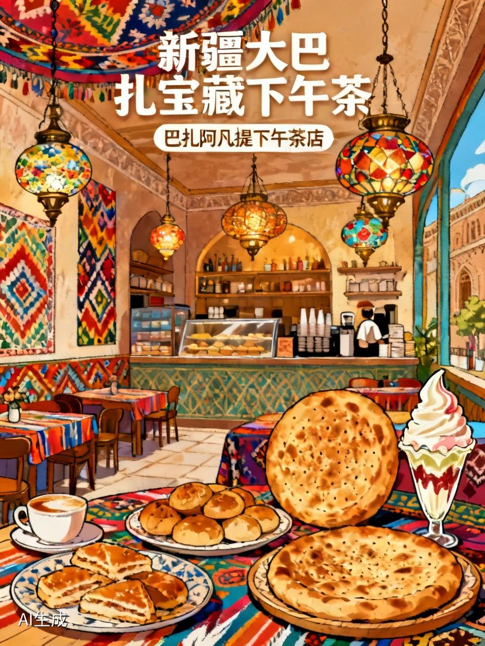 打卡新疆大巴扎里的宝藏下午茶，真的太值了！8 月我去了巴扎阿凡提下午茶店，位置虽