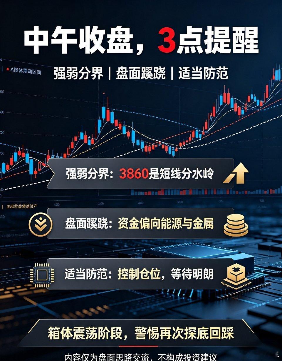 中午收盘，休息时间有限，及时给大家3点提醒！1、强弱分界前期观点不变，短期大概率
