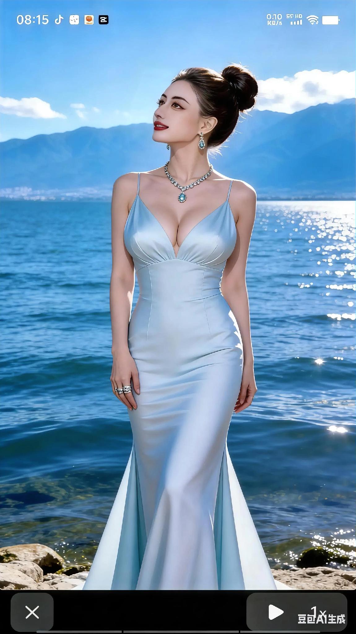 海边优雅蓝裙，闪耀珠宝配饰，完美女神范儿
淡雅蓝裙照 
无袖蓝裙 
梦幻蓝耳环 