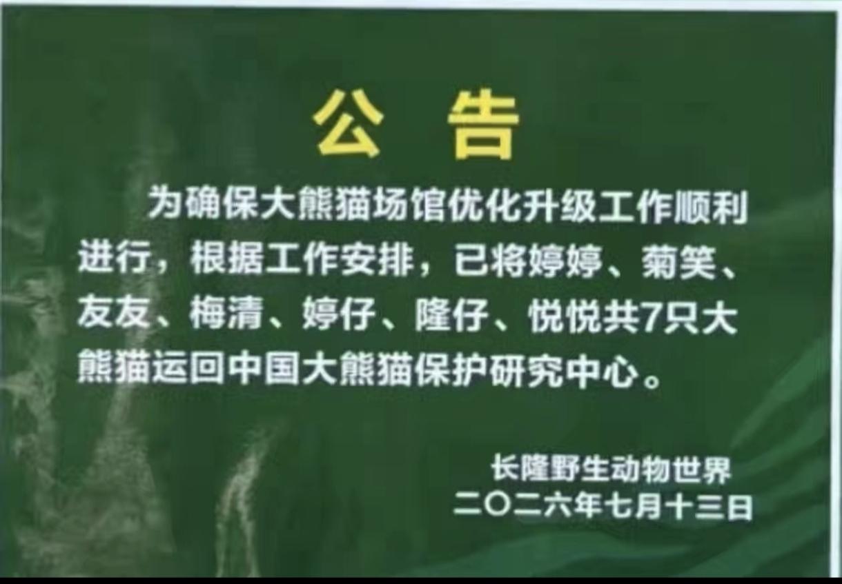 自从广州长隆大熊猫家和走了，长隆熊猫村封闭了很久都没有什么消息，今天突然看到这个